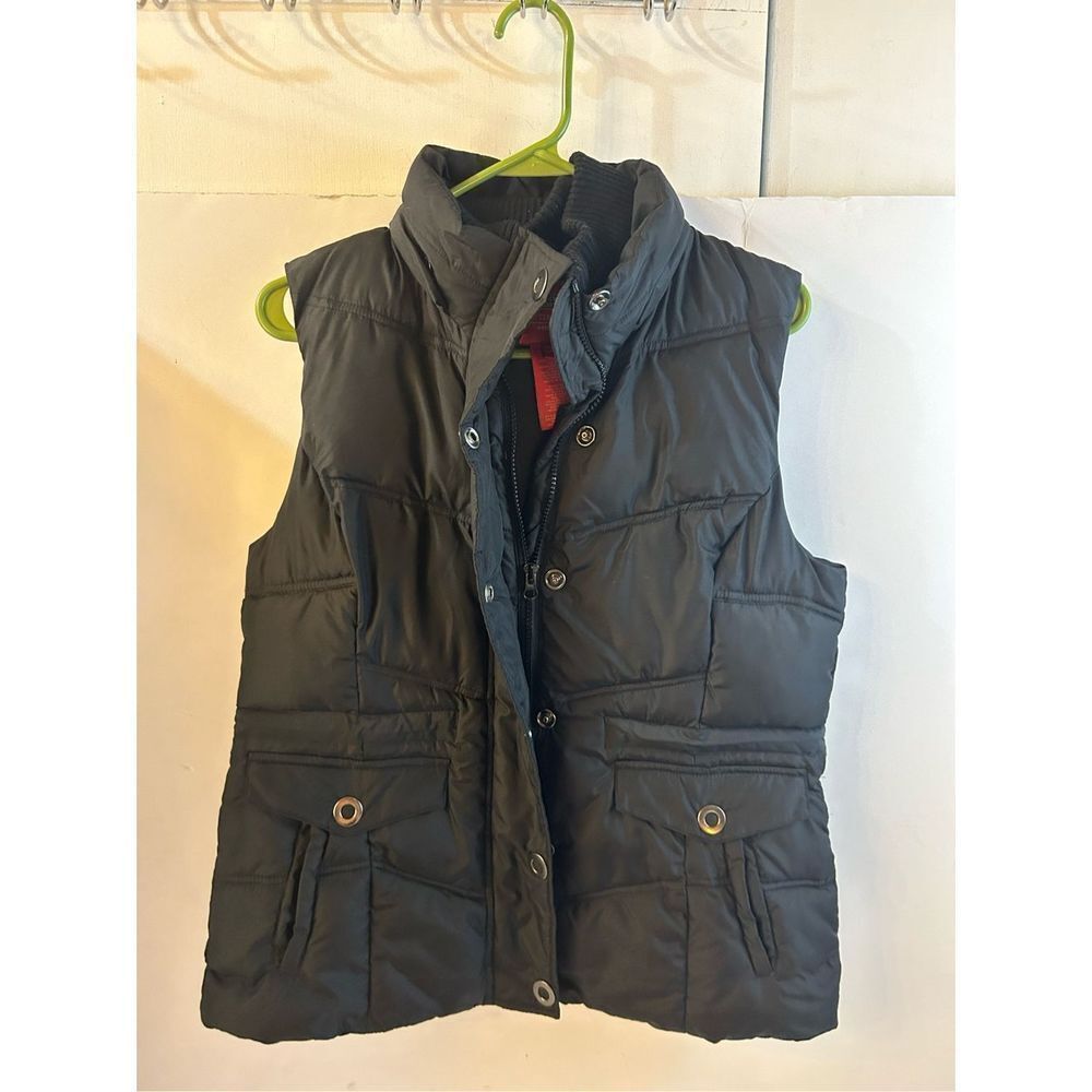 Faded‎ Glory FG puffer vest Women's medium Black Snaps & Zipper rn#52465